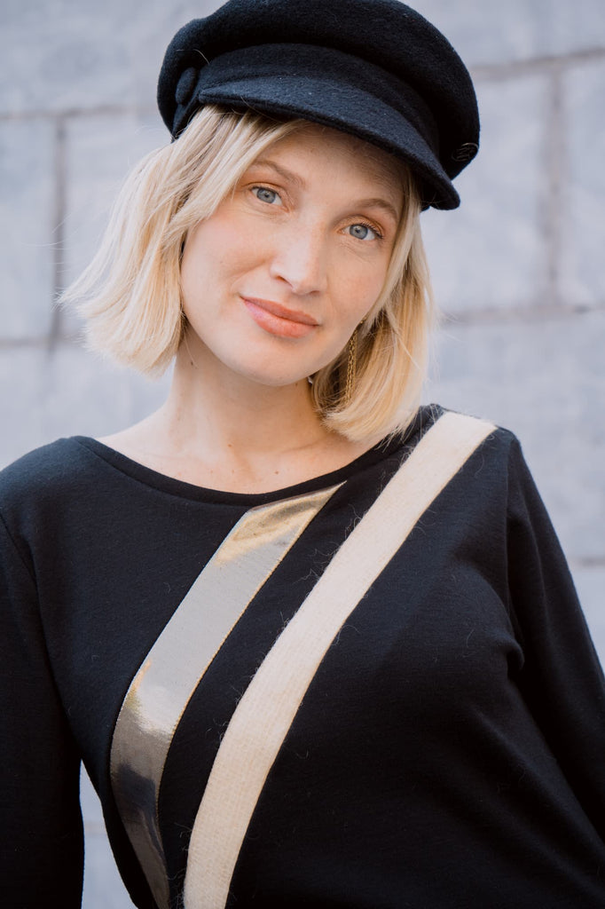 Natacha Cadonici pull Fiona pull en laine noir graphique asymétrie styliste belge créatrice belge mode durable mode écoresponsable mode éthique sustainable fashion