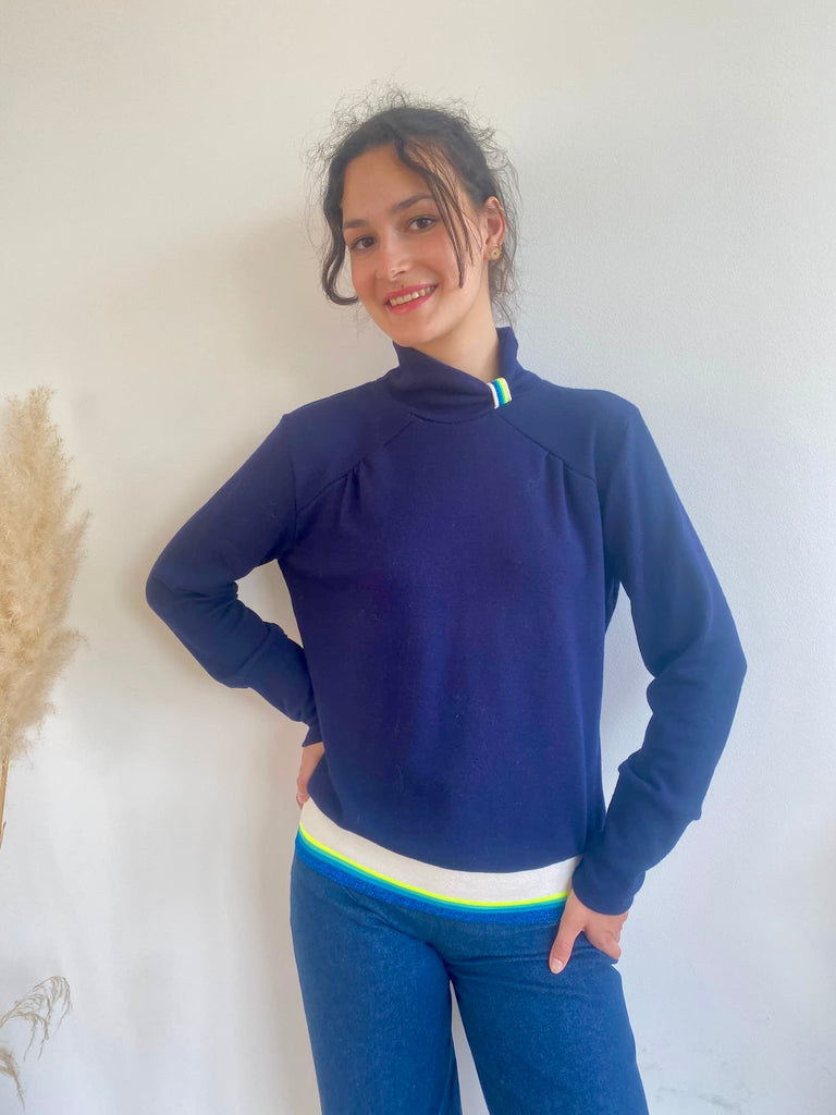 Natacha Cadonici Mode durable Pull laine bleu marine Pascaline