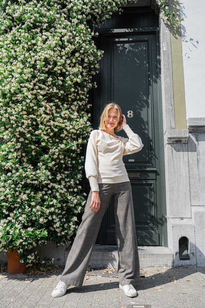 Natacha Cadonici pant Selah pantalon prince de galles graphique asymétrie styliste belge créatrice belge mode durable 