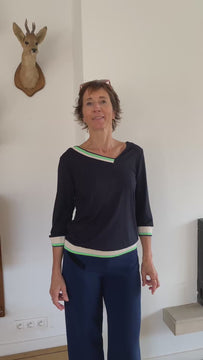 Top Anna BM/VF teeshirt bleu marine vert fluo made in Belgium