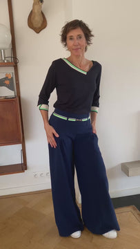 Pant lily bm Pantalon crepe de coton bleu marine made in Belgium
