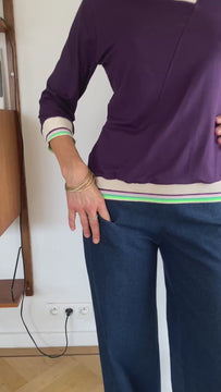 Top Anna M/VF tee shirt éthique aubergine vert fluo made in Belgium 