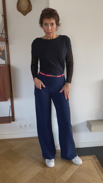 Pant Noure pantalon bleu marine crepe coton made in Belgium